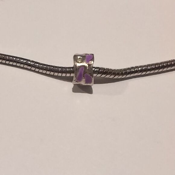 Silver Engraved Purple Animal Print Charm‎ for Pandora Style Bracelet - Picture 1 of 4